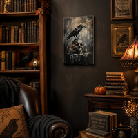 Tableau mural Crâne de corbeau noir, toile gothique sombre Halloween, impression encadrée style galerie, décoration vintage pour bar et maison