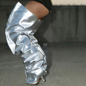 Colors Custom Women Loose Upper Over Knee High Pants Boots Pointed Toe Baggy <b>Long</b> Booties High Heels Trousers Wide Fit Shoes - Product Image 5