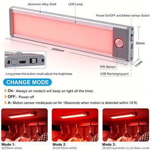Cabinet Lighting <b>LED</b> with Motion Sensors Rechargeable <b>USB</b> On/Off for Kitchen Motion Sensor Modern 670nm red <b>light</b> - Product Image 4