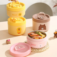 Boîte à lunch isotherme en plastique, motif dessin animé, ronde, 1-3L, étanche, écologique, compatible micro-ondes, chauffante à l'eau, pour enfants