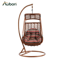 Fauteuil suspendu en forme d'œuf avec chaîne et base ronde, panier en rotin PE avec coussin pour terrasse, jardin, balcon