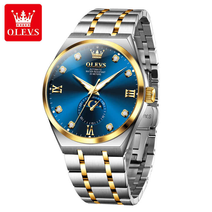 OLEVS 7069 nouveauté montre mécanique pour homme de marque authentique bracelet en acier inoxydable lumineux Phase de lune design de montre d'affaires