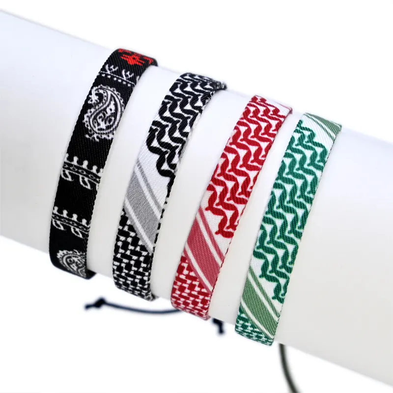 Yyk001 Arabische Sjaal Stijl Accessoires Lint Gevlochten Armband Rood Traditioneel Patroon Touw Geometrisch Patroon Armband