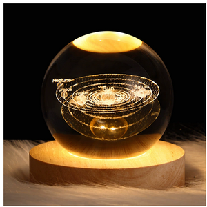 Système <span class=keywords><strong>solaire</strong></span>, lune, planète, nébuleuse, base en bois, art sculpté en 3D, base en bois, boule de cristal, <span class=keywords><strong>lampe</strong></span> de nuit - Product Image 3