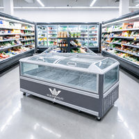 Congélateur îlot combiné à double température avec couvercle coulissant en verre pour magasin de proximité