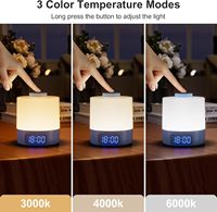 Lampe de chevet LED télécommandée avec horloge, affichage du niveau de batterie, température tricolore, rechargeable par USB, 1200 mA