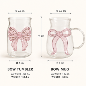 Gelas Dessert Kaca Borosilikat Tinggi 15oz 16oz yang Lucu dengan Tumbler Pita Pink 3D dan Mug Kopi Dingin Berpegangan untuk Hadiah Rumah Tangga - Product Image 5