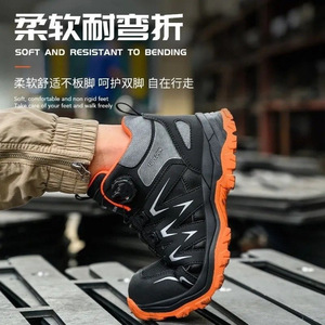 Steel Toe Safety <b>Shoes</b> <b>Men</b> Low Top Breathable Mesh Anti Smashing Anti Puncture <b>Work</b> <b>Shoes</b> Black Orange - Product Image 1
