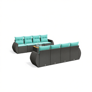 Set Divano da Esterno in Polyrattan Nero 9 Pezzi, Arredamento da Giardino, Sedute per Esterni dal Design Contemporaneo con Cuscini - Product Image 1