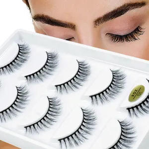 5 Pairs PBT synthetic fiber false eyelashes korean silk eyelashes full strip 3D high quality faux mink lashes with private label