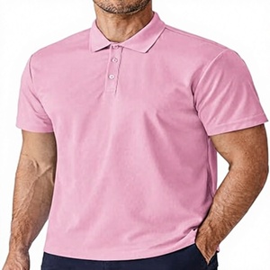Men's <b>Pink</b> Short Sleeve Cotton <b>Polo</b> <b>Shirt</b> Regular Fit Casual Solid Color Pique Knitted Breathable Design - Product Image 1