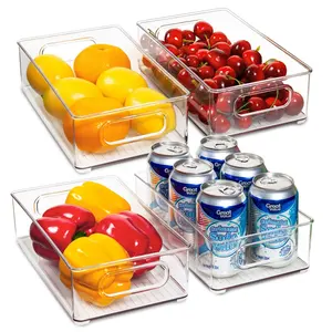 Caixa organizadora de geladeira transparente de plástico transparente, clássica, moderna, de plástico transparente, recipiente de armazenamento de alimentos