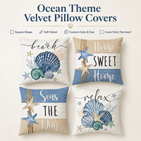 Housse de coussin carrée en velours imprimé océan côtier, 4 motifs
