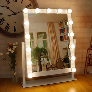 Hollywood Vanity 15 Led Bulbs Large Lighted Makeup Mirror Dimmer Table Lamp Stand Makeup Vanity MirrorとLight
