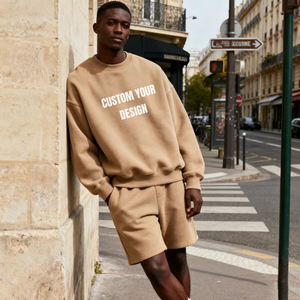 TANK400 Streetwear Casual Custom Print Whit Embroidery 2 Piece Men Crewneck Cotton Oversized Hoodie Sweatsuit Tracksuit Ste - Product Image 1