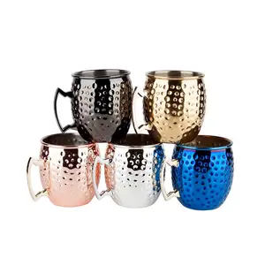 Wholesale Stainless Steel Moscow Mug With Gold Handle 2oz 12oz 16oz Beer Cocktail Vodka Hammered Mule Copper Mug