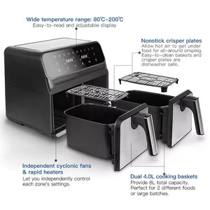 <span class=keywords><strong>Friteuse</strong></span> à air numérique LCD avec double panier, <span class=keywords><strong>8</strong></span> <span class=keywords><strong>litres</strong></span>, <span class=keywords><strong>friteuse</strong></span> à air électrique intelligente, fours 4 en 1 - Product Image 2