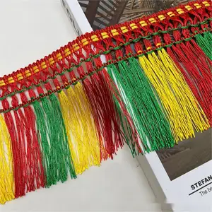 Ethnic national fashion red green yellow three multi colors vertical 100% silk vertical shiny polyester fringe tassel