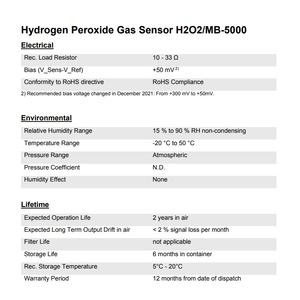 Capteur de gaz au peroxyde d'hydrogène Membrapor H2O2MB-5000 électrochimique 0-5000 ppm, boîtier miniature - Product Image 2