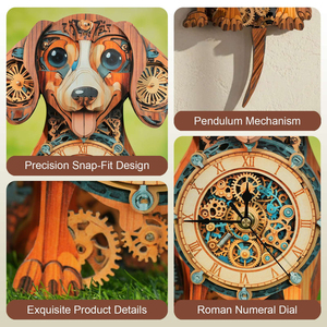 Reloj de madera 3D con diseño de perro Dachshund estilo Steampunk, rompecabezas funcional, kit de ensamblaje STEM para adultos, decoración de escritorio para el hogar, regalo al por mayor. - Product Image 2