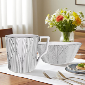 Juego de Vajilla de Cerámica con Diseño Floral Plateado, Platos, Tazones, Tazas de <span class=keywords><strong>Café</strong></span> <span class=keywords><strong>y</strong></span> Olla para el Hogar, Catering, Fiestas, Bodas <span class=keywords><strong>y</strong></span> Comidas - Product Image 5