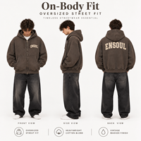 Sweat-shirt à capuche zippé intégral pour homme, personnalisé, coupé et cousu, style rétro, coupe courte et carrée, en molleton épais, délavé à l'acide, coupe oversize, streetwear, avec imprimé sur la poitrine