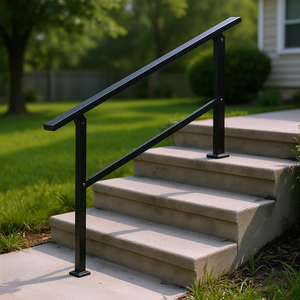 Rampe d'escalier extérieure en tube carré noir pour escaliers à 2 ou 3 marches, installation facile, métal, acier, design industriel - Product Image 2