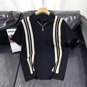 IStapromo regalos verano tejido hielo seda Polo camisa Casual Slim Fit Casual media manga rayas contraste manga corta para hombres - Product Image 2