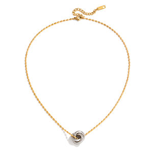 J & d 18k מצופה זהב פלדת אל-חלד שרשרת כדור אובלית כסף עגול שרשרת תליון קשר לנשים - Product Image 1