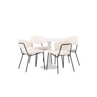 Ensemble de meubles de salle à manger modernes, table ronde blanche Tulip et chaises en tissu bouclé, pieds en métal noir