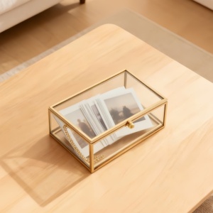 Caja de Joyería de Vidrio Dorado Moderna para Decoración del Hogar, Estuche Decorativo para Exhibición de Joyas con Estilo - Product Image 2