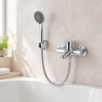 Mitigeur de bain en laiton avec double verrouillage, flexible de douche en acier inoxydable et douchette à main 3 fonctions