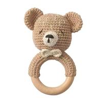 Produit transfrontalier très vendu : Hochet et jouet de dentition apaisant pour bébé, en coton, crocheté à la main, motif ours de dessin animé, avec clochette de lit