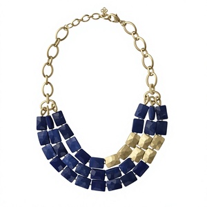 Collar de Resina con Diseño Geométrico Elegante para Mujer, Cadena Chapada en Oro, Cuentas Azules, Joyería de Fiesta, Moderna y Elegante - Product Image 1