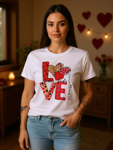 T-Shirt da Donna 'L'Amore Non Si Spegne Mai' Manica Corta Collo Tondo Stampa Cuore Leopardato Casual Tessuto Misto Per Tutte le Stagioni Lavabile in Lavatrice - Product Image 2