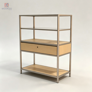 Étagère <span class=keywords><strong>de</strong></span> présentation en métal champagne avec tiroir imitation bois pour l'affichage <span class=keywords><strong>de</strong></span> marchandises en boutique - Product Image 2