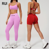 RUIQUWIN Conjunto de Yoga Personalizado de 3 Piezas sin Costuras, Talla Grande, con Top Deportivo, Leggings de Cintura Alta y Bra Deportivo para Gimnasio y Fitness