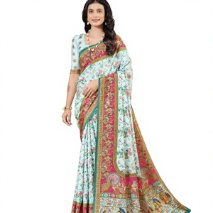 Dernière collection de saris en crêpe de soie avec impression en feuille d'or - Product Image 1