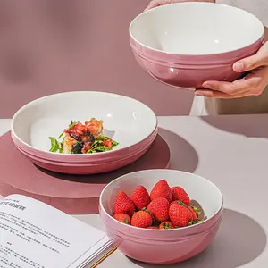다목적 디너 플레이트 세라믹 식기 핑크 주방 그릇 세트 내구성 세라믹 수프 냄비 그릇 세트