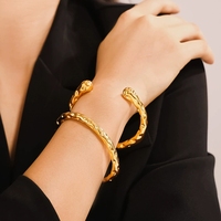 Bracelet en acier titane plaqué or 18 carats, style européen et américain, niche, ouvert, irrégulier, martelé, simple, vintage, LT-Z363