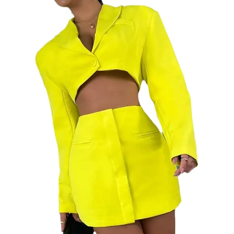 2021 benutzer definierte Mode elegante Lady Office Wear Hollow Out Langarm Femme formelle Cut Out Großhandel Blazer Kleid Frauen Anzüge