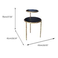 Table d'appoint ronde moderne à 2 niveaux, structure en métal doré martelé, plateau en bois noir, table basse d'appoint de luxe pour salon