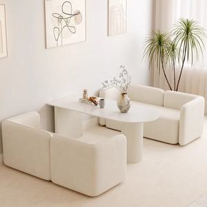 Juego de Muebles de Salón Color Crema, Mesa de Consulta Blanca y Sillas Tapizadas para Sala de Espera, para Salón de Belleza, Tienda de Vestidos de Novia - Product Image 6