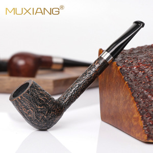 Muxiang Briar Wood Tobacco Pipe Bent Type 3mm Vulcanized Rubber Mouthpiece Solid Wood Smoking Pipe - Product Image 3