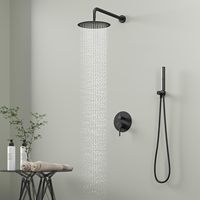 Ensemble de robinetterie de salle de bain mural noir mat en laiton, avec pommeau de douche pluie et douchette à main, haute pression, monocommande