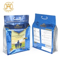 Op maat gemaakte bedrukking, hoogwaardige, voedselveilige plastic zakken met handvat voor rijst en meel, 1kg, 2,5kg, 5kg, vlakke bodem, staande uitvoering