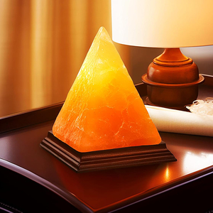 Lampe en sel de l'Himalaya de qualité supérieure, forme pyramidale, sel de roche naturel poli, base en bois, éclairage décoratif d'ambiance pour la maison - Product Image 6