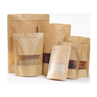 Sac en papier kraft brun naturel à fond plat avec languette de traction, fermeture éclair refermable, doublure en aluminium, scellage sur huit côtés, emballage alimentaire