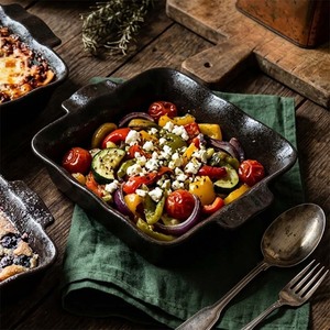 Plat à gratin carré en porcelaine noire de 10 pouces, plat à lasagna en céramique pour la cuisson au four avec poignée - Product Image 1