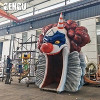 Tunnel géant en fibre de verre en forme de tête de clown, sculpture d'entrée effrayante à traverser, décoration d'Halloween pour parc à thème